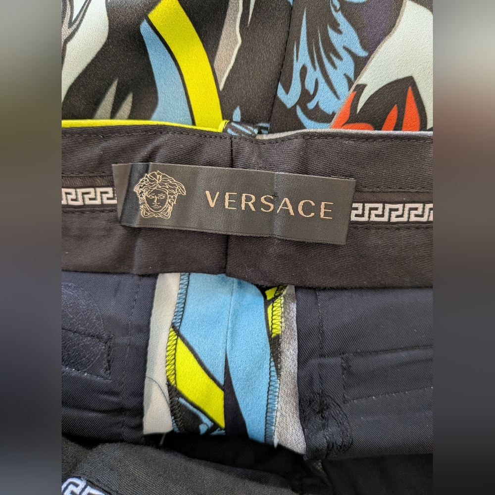 Versace Multicolor Patterned Wide Leg Zipper Silk… - image 6